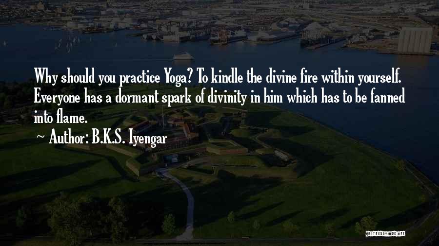 B.K.S. Iyengar Quotes: Why Should You Practice Yoga? To Kindle The Divine Fire Within Yourself. Everyone Has A Dormant Spark Of Divinity In