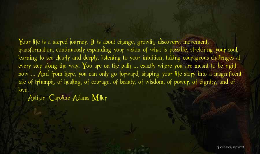 Caroline Adams Miller Quotes: Your Life Is A Sacred Journey. It Is About Change, Growth, Discovery, Movement, Transformation, Continuously Expanding Your Vision Of What