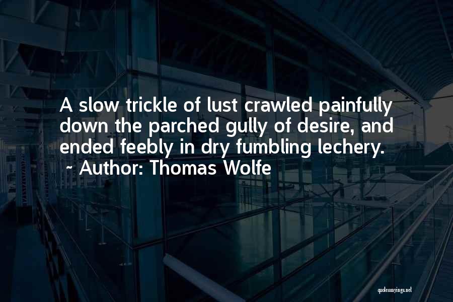 Thomas Wolfe Quotes: A Slow Trickle Of Lust Crawled Painfully Down The Parched Gully Of Desire, And Ended Feebly In Dry Fumbling Lechery.