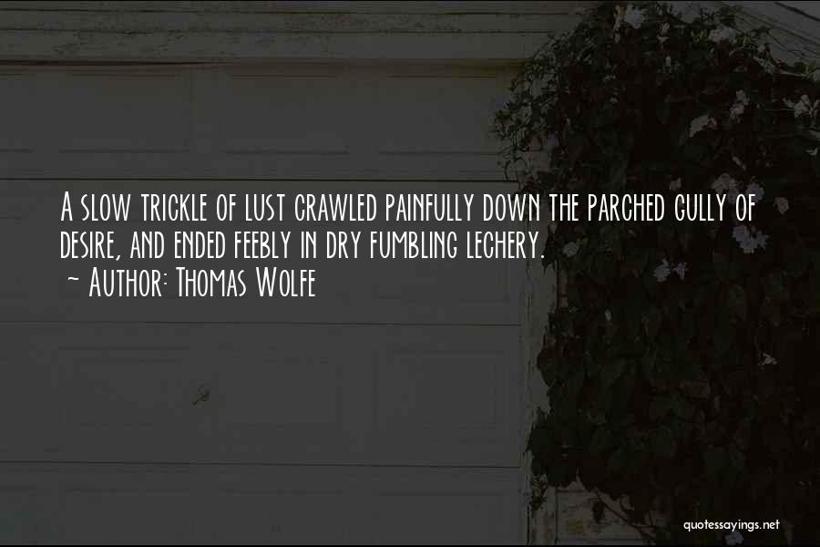 Thomas Wolfe Quotes: A Slow Trickle Of Lust Crawled Painfully Down The Parched Gully Of Desire, And Ended Feebly In Dry Fumbling Lechery.