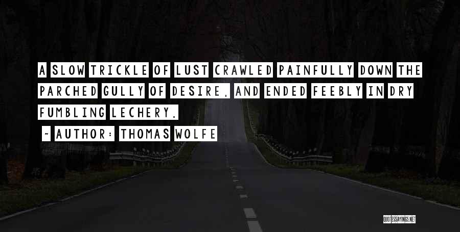 Thomas Wolfe Quotes: A Slow Trickle Of Lust Crawled Painfully Down The Parched Gully Of Desire, And Ended Feebly In Dry Fumbling Lechery.