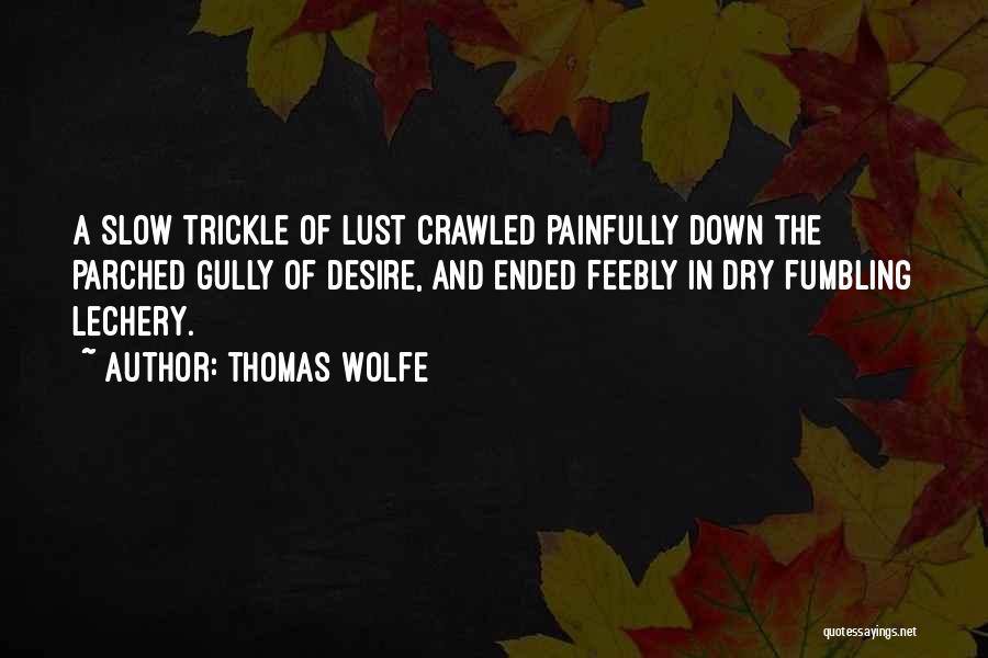 Thomas Wolfe Quotes: A Slow Trickle Of Lust Crawled Painfully Down The Parched Gully Of Desire, And Ended Feebly In Dry Fumbling Lechery.