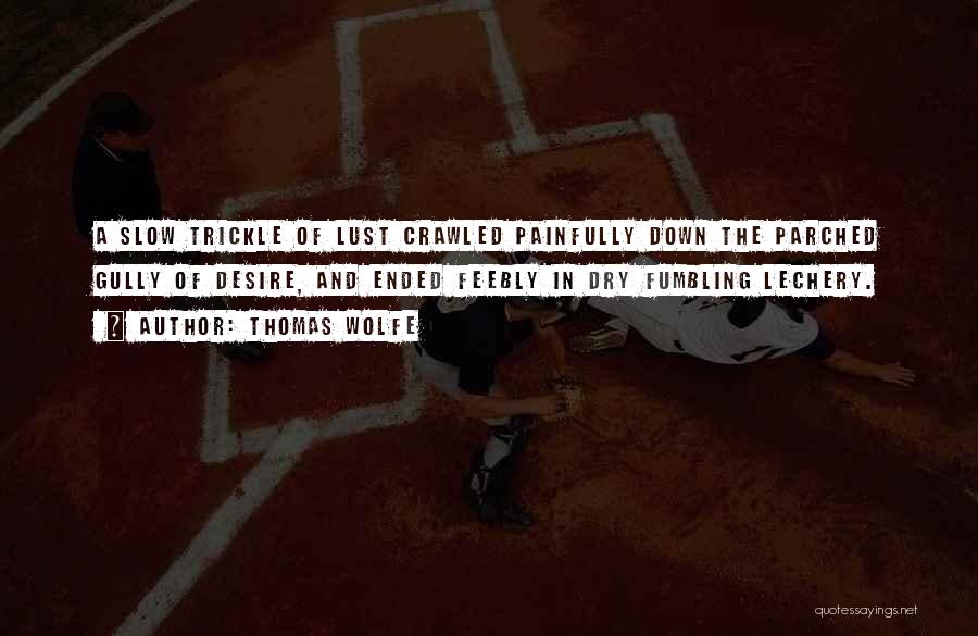 Thomas Wolfe Quotes: A Slow Trickle Of Lust Crawled Painfully Down The Parched Gully Of Desire, And Ended Feebly In Dry Fumbling Lechery.