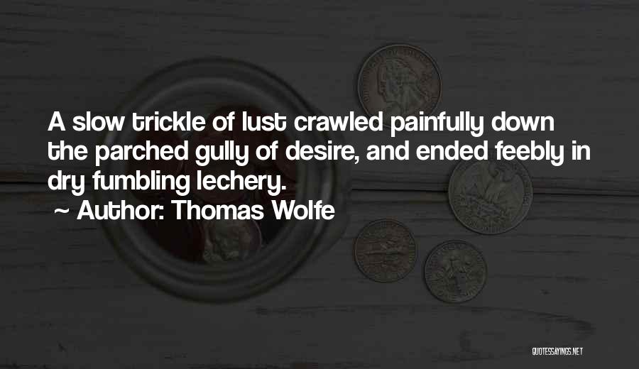 Thomas Wolfe Quotes: A Slow Trickle Of Lust Crawled Painfully Down The Parched Gully Of Desire, And Ended Feebly In Dry Fumbling Lechery.