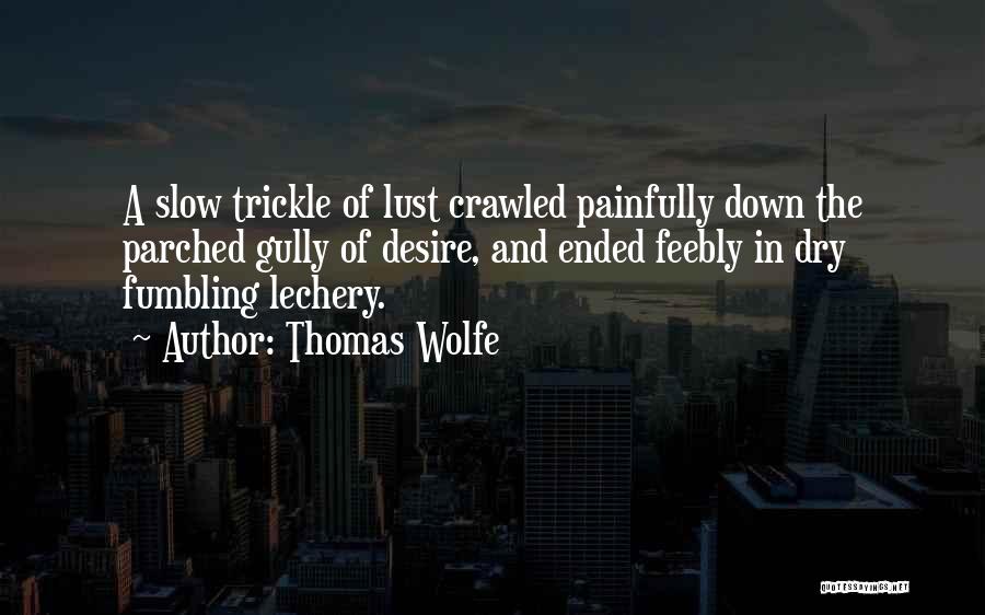 Thomas Wolfe Quotes: A Slow Trickle Of Lust Crawled Painfully Down The Parched Gully Of Desire, And Ended Feebly In Dry Fumbling Lechery.