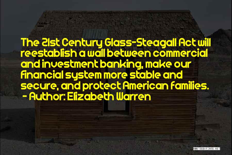 Elizabeth Warren Quotes: The 21st Century Glass-steagall Act Will Reestablish A Wall Between Commercial And Investment Banking, Make Our Financial System More Stable