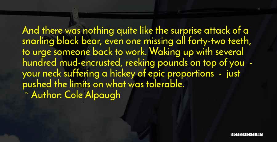 Cole Alpaugh Quotes: And There Was Nothing Quite Like The Surprise Attack Of A Snarling Black Bear, Even One Missing All Forty-two Teeth,