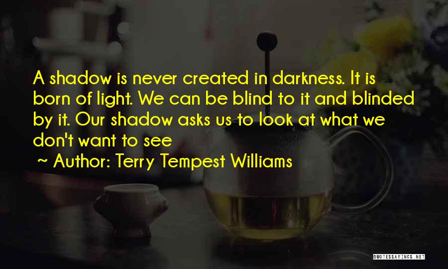 Terry Tempest Williams Quotes: A Shadow Is Never Created In Darkness. It Is Born Of Light. We Can Be Blind To It And Blinded