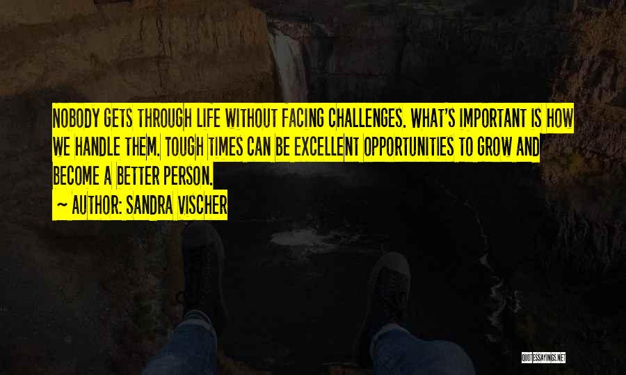 Sandra Vischer Quotes: Nobody Gets Through Life Without Facing Challenges. What's Important Is How We Handle Them. Tough Times Can Be Excellent Opportunities