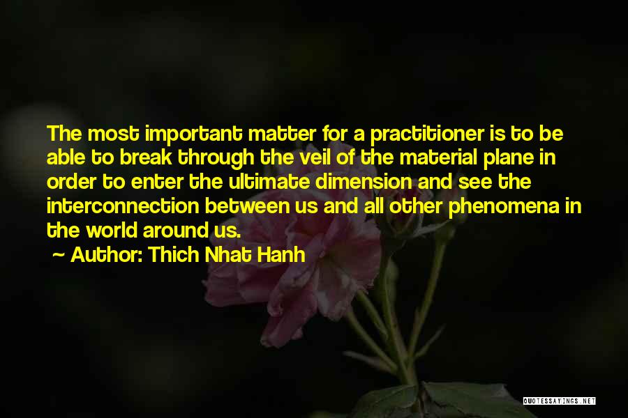 Thich Nhat Hanh Quotes: The Most Important Matter For A Practitioner Is To Be Able To Break Through The Veil Of The Material Plane