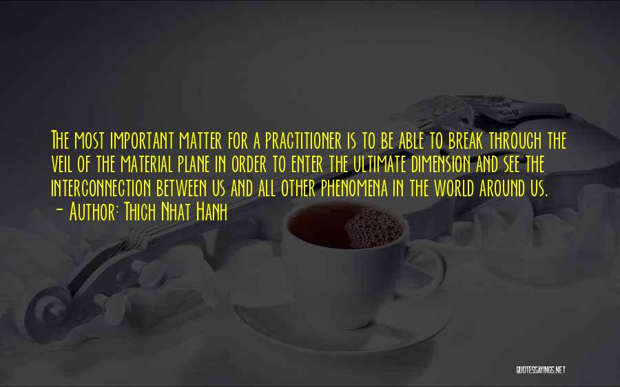 Thich Nhat Hanh Quotes: The Most Important Matter For A Practitioner Is To Be Able To Break Through The Veil Of The Material Plane