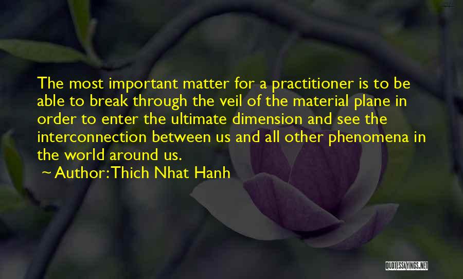 Thich Nhat Hanh Quotes: The Most Important Matter For A Practitioner Is To Be Able To Break Through The Veil Of The Material Plane