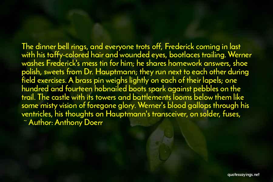 Anthony Doerr Quotes: The Dinner Bell Rings, And Everyone Trots Off, Frederick Coming In Last With His Taffy-colored Hair And Wounded Eyes, Bootlaces