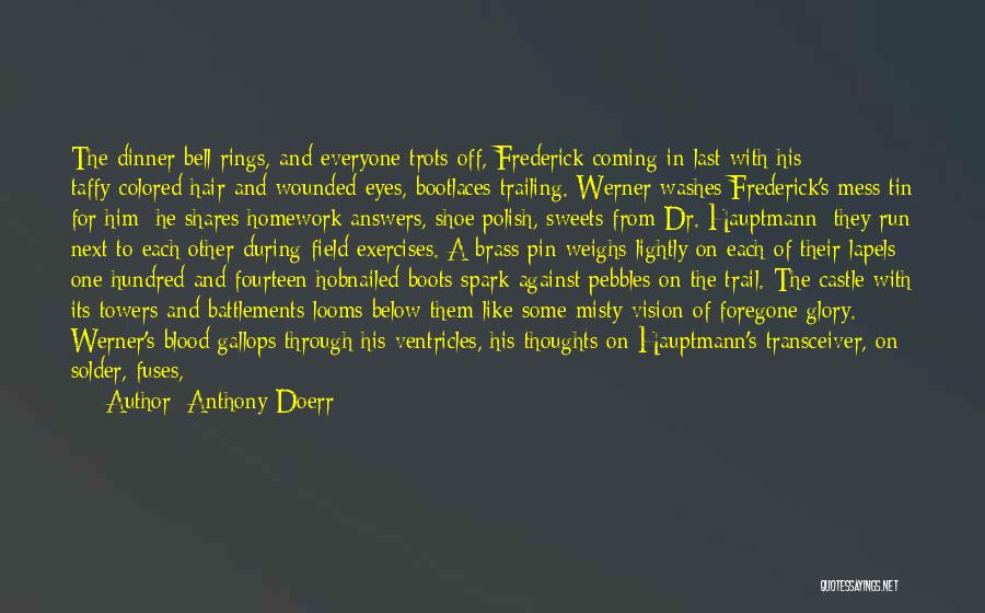 Anthony Doerr Quotes: The Dinner Bell Rings, And Everyone Trots Off, Frederick Coming In Last With His Taffy-colored Hair And Wounded Eyes, Bootlaces