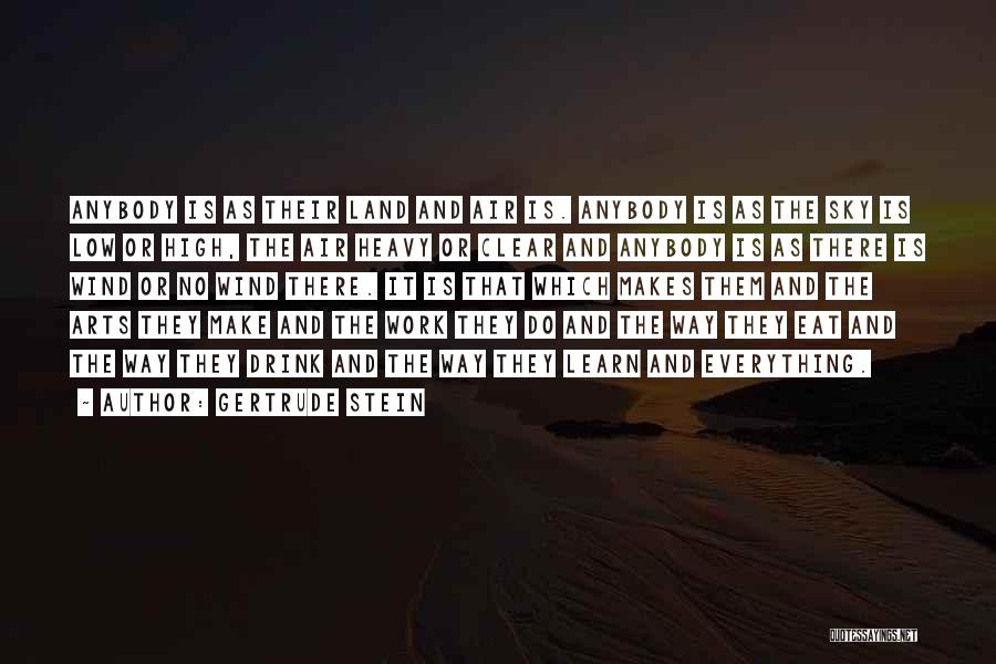 Gertrude Stein Quotes: Anybody Is As Their Land And Air Is. Anybody Is As The Sky Is Low Or High, The Air Heavy