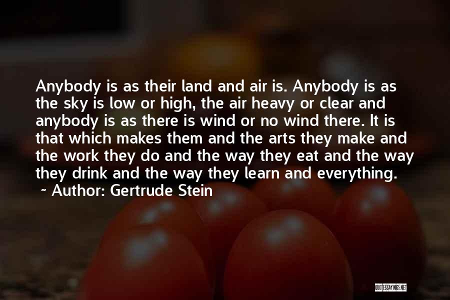 Gertrude Stein Quotes: Anybody Is As Their Land And Air Is. Anybody Is As The Sky Is Low Or High, The Air Heavy
