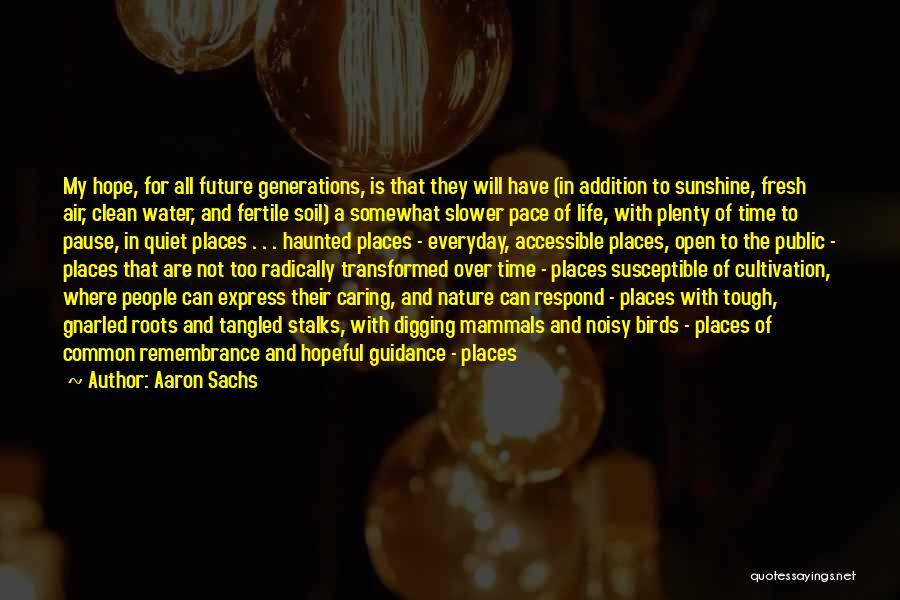 Aaron Sachs Quotes: My Hope, For All Future Generations, Is That They Will Have (in Addition To Sunshine, Fresh Air, Clean Water, And