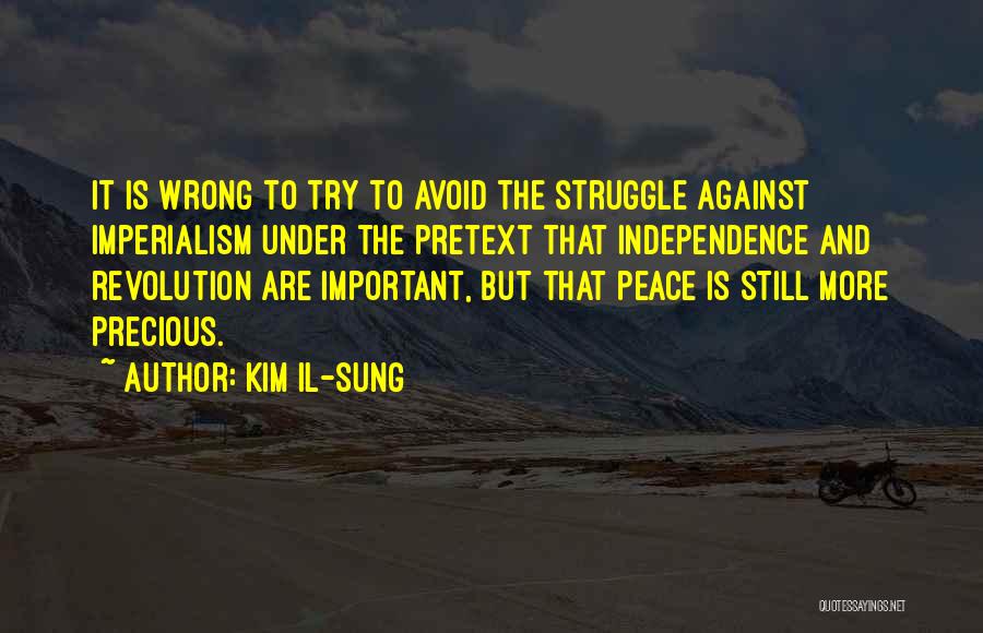 Kim Il-sung Quotes: It Is Wrong To Try To Avoid The Struggle Against Imperialism Under The Pretext That Independence And Revolution Are Important,