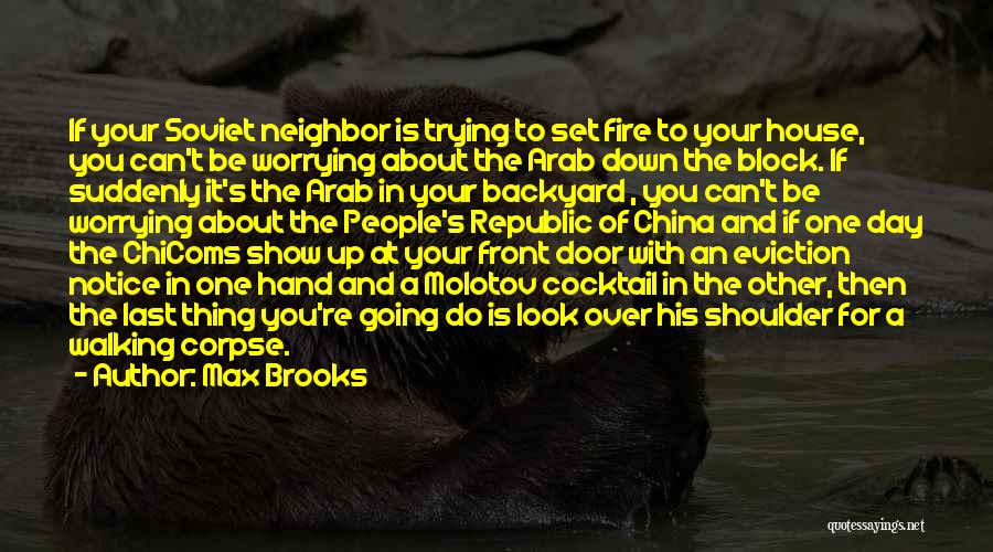 Max Brooks Quotes: If Your Soviet Neighbor Is Trying To Set Fire To Your House, You Can't Be Worrying About The Arab Down