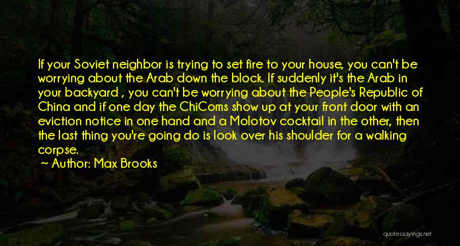 Max Brooks Quotes: If Your Soviet Neighbor Is Trying To Set Fire To Your House, You Can't Be Worrying About The Arab Down