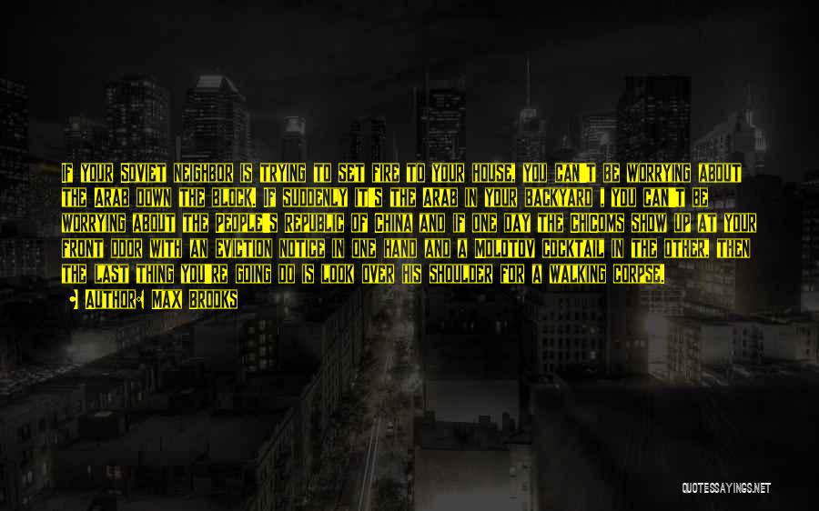 Max Brooks Quotes: If Your Soviet Neighbor Is Trying To Set Fire To Your House, You Can't Be Worrying About The Arab Down