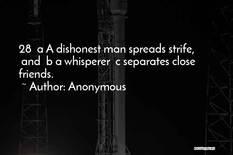 Anonymous Quotes: 28 A A Dishonest Man Spreads Strife, And B A Whisperer C Separates Close Friends.