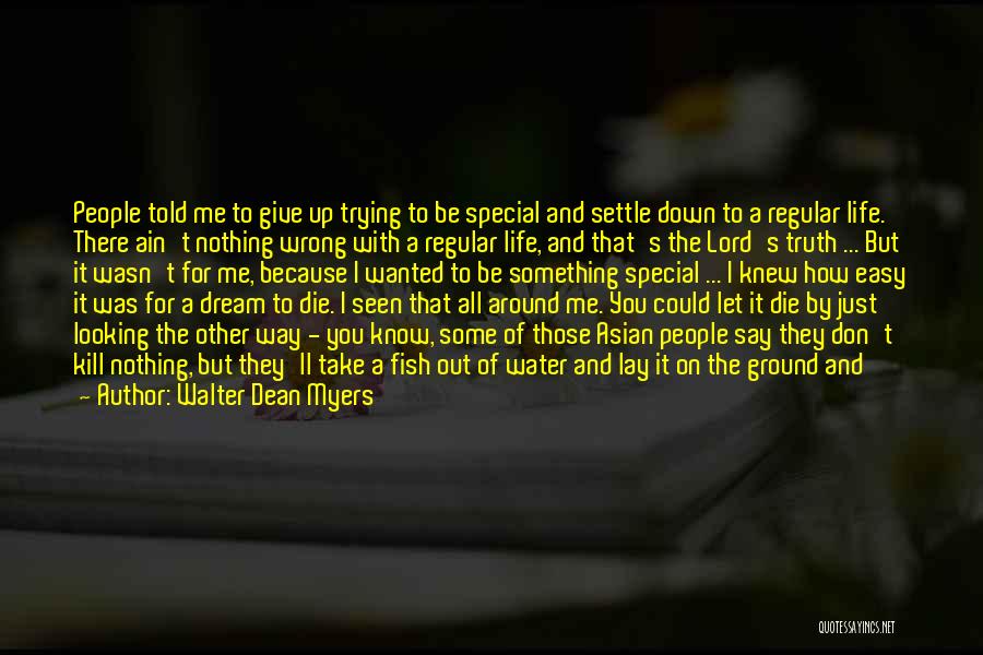 Walter Dean Myers Quotes: People Told Me To Give Up Trying To Be Special And Settle Down To A Regular Life. There Ain't Nothing