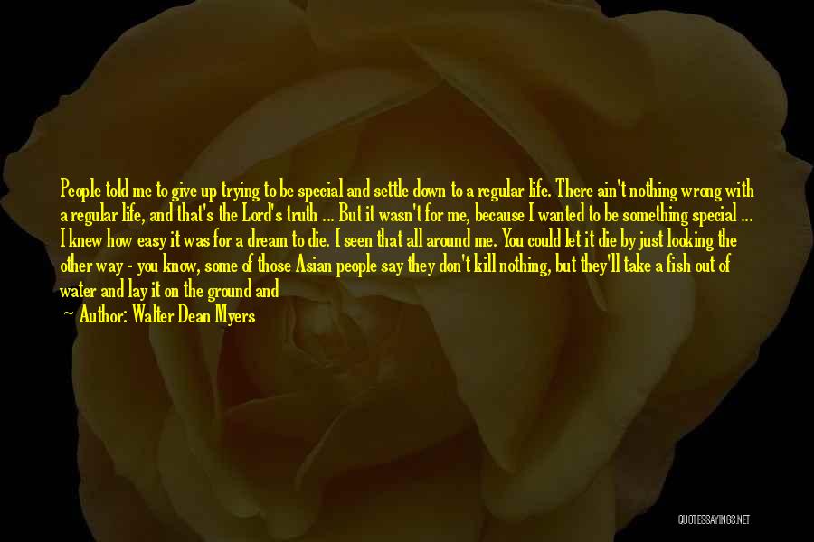 Walter Dean Myers Quotes: People Told Me To Give Up Trying To Be Special And Settle Down To A Regular Life. There Ain't Nothing