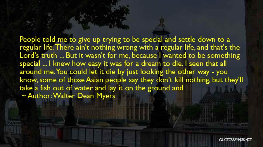 Walter Dean Myers Quotes: People Told Me To Give Up Trying To Be Special And Settle Down To A Regular Life. There Ain't Nothing