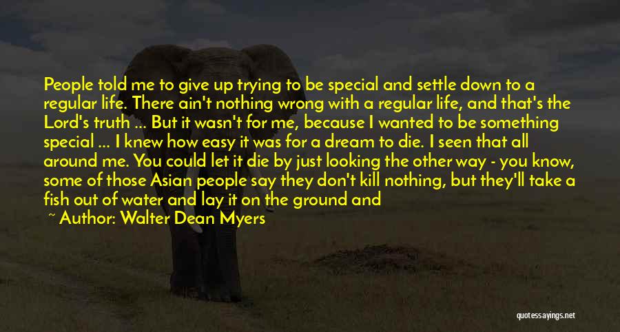 Walter Dean Myers Quotes: People Told Me To Give Up Trying To Be Special And Settle Down To A Regular Life. There Ain't Nothing