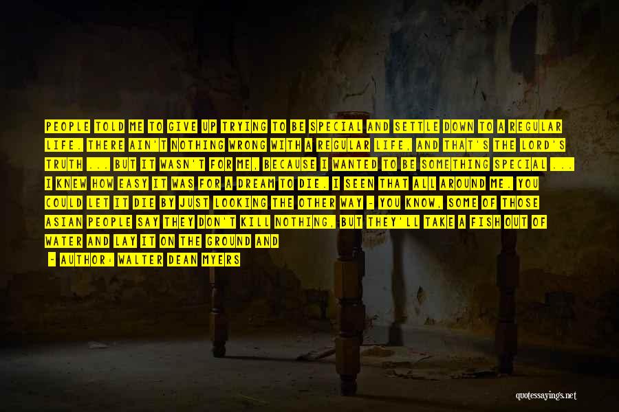 Walter Dean Myers Quotes: People Told Me To Give Up Trying To Be Special And Settle Down To A Regular Life. There Ain't Nothing