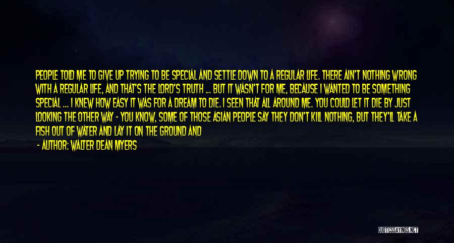 Walter Dean Myers Quotes: People Told Me To Give Up Trying To Be Special And Settle Down To A Regular Life. There Ain't Nothing