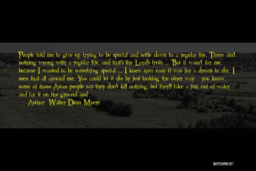 Walter Dean Myers Quotes: People Told Me To Give Up Trying To Be Special And Settle Down To A Regular Life. There Ain't Nothing