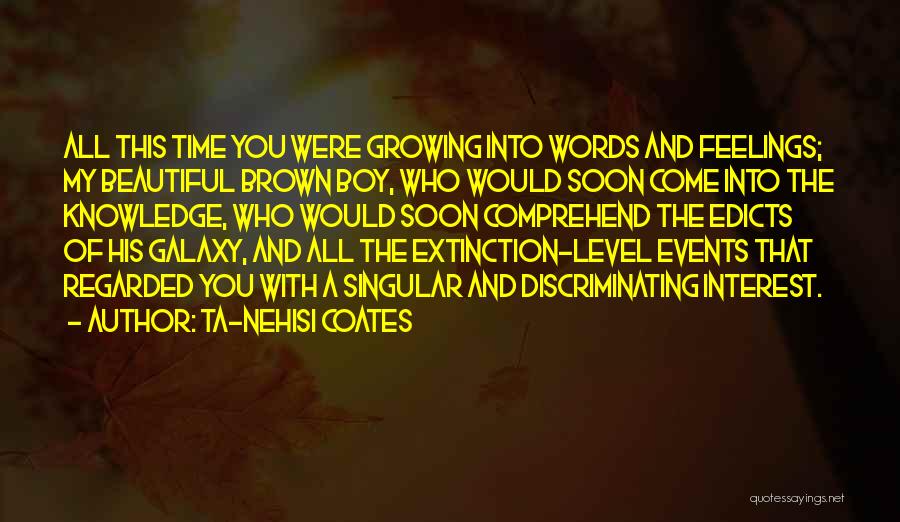 Ta-Nehisi Coates Quotes: All This Time You Were Growing Into Words And Feelings; My Beautiful Brown Boy, Who Would Soon Come Into The
