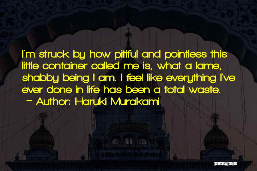 Haruki Murakami Quotes: I'm Struck By How Pitiful And Pointless This Little Container Called Me Is, What A Lame, Shabby Being I Am.