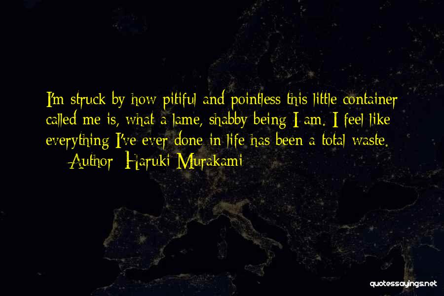 Haruki Murakami Quotes: I'm Struck By How Pitiful And Pointless This Little Container Called Me Is, What A Lame, Shabby Being I Am.