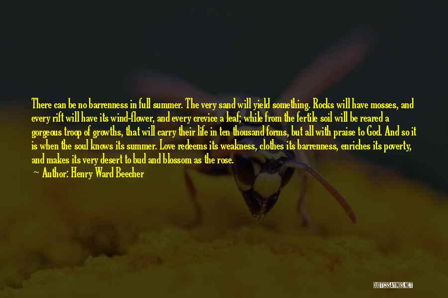 Henry Ward Beecher Quotes: There Can Be No Barrenness In Full Summer. The Very Sand Will Yield Something. Rocks Will Have Mosses, And Every