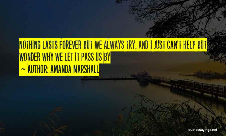 Amanda Marshall Quotes: Nothing Lasts Forever But We Always Try, And I Just Can't Help But Wonder Why We Let It Pass Us