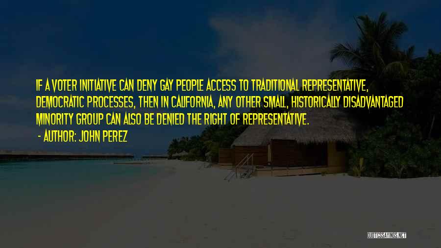 John Perez Quotes: If A Voter Initiative Can Deny Gay People Access To Traditional Representative, Democratic Processes, Then In California, Any Other Small,