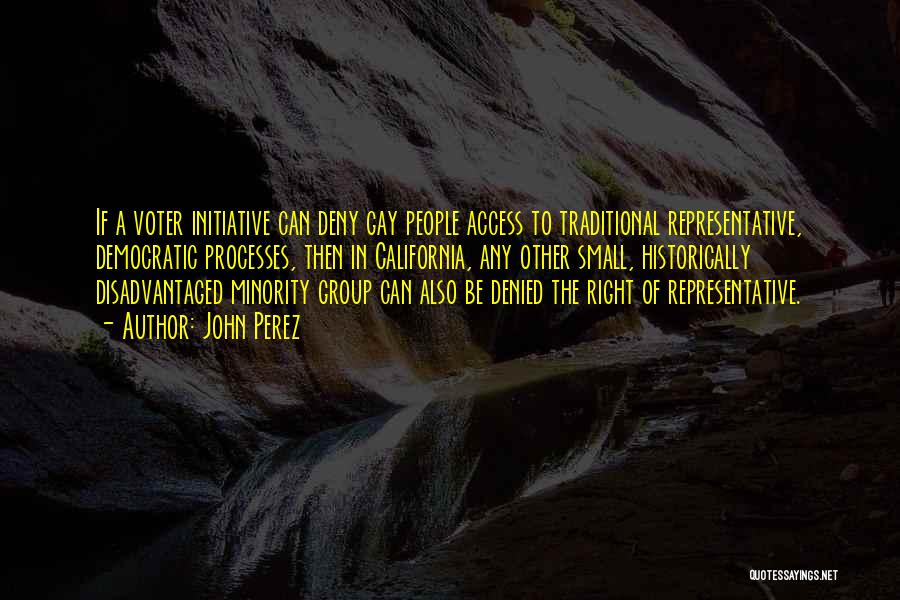 John Perez Quotes: If A Voter Initiative Can Deny Gay People Access To Traditional Representative, Democratic Processes, Then In California, Any Other Small,