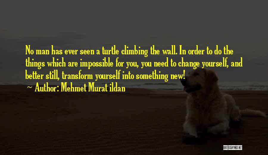 Mehmet Murat Ildan Quotes: No Man Has Ever Seen A Turtle Climbing The Wall. In Order To Do The Things Which Are Impossible For