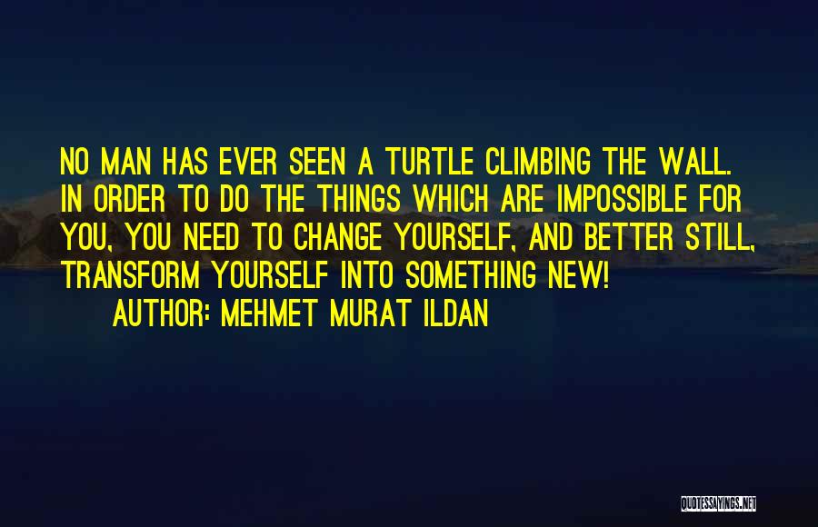 Mehmet Murat Ildan Quotes: No Man Has Ever Seen A Turtle Climbing The Wall. In Order To Do The Things Which Are Impossible For