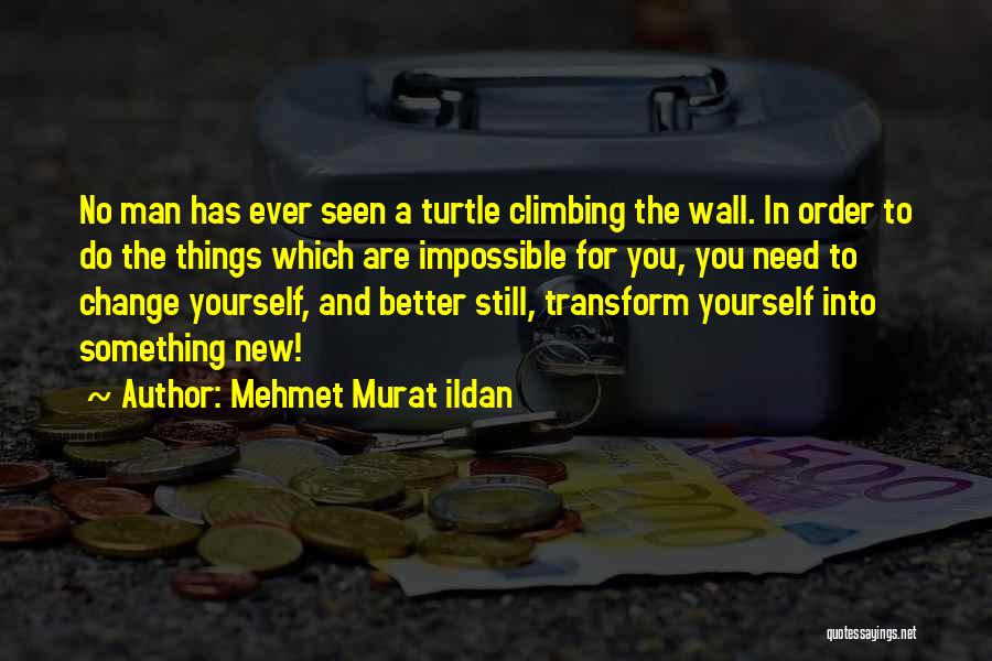 Mehmet Murat Ildan Quotes: No Man Has Ever Seen A Turtle Climbing The Wall. In Order To Do The Things Which Are Impossible For