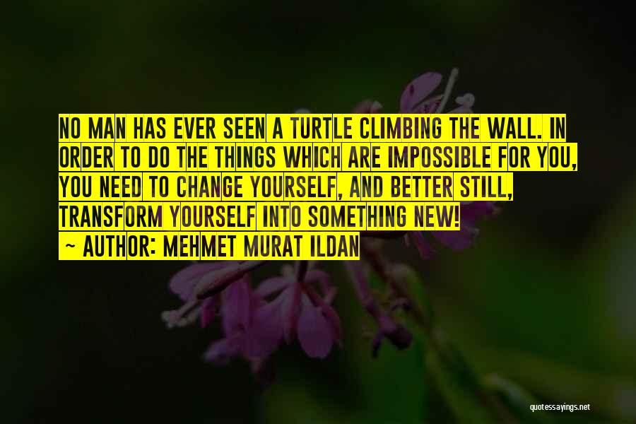 Mehmet Murat Ildan Quotes: No Man Has Ever Seen A Turtle Climbing The Wall. In Order To Do The Things Which Are Impossible For
