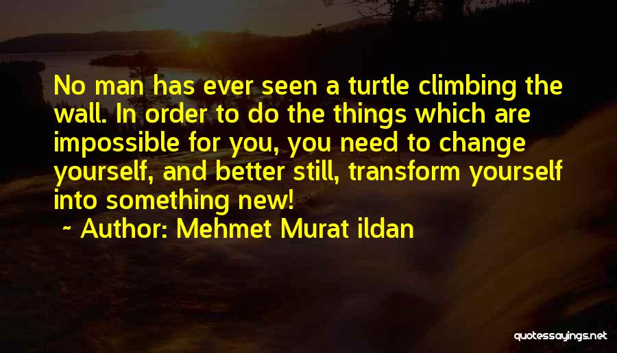 Mehmet Murat Ildan Quotes: No Man Has Ever Seen A Turtle Climbing The Wall. In Order To Do The Things Which Are Impossible For