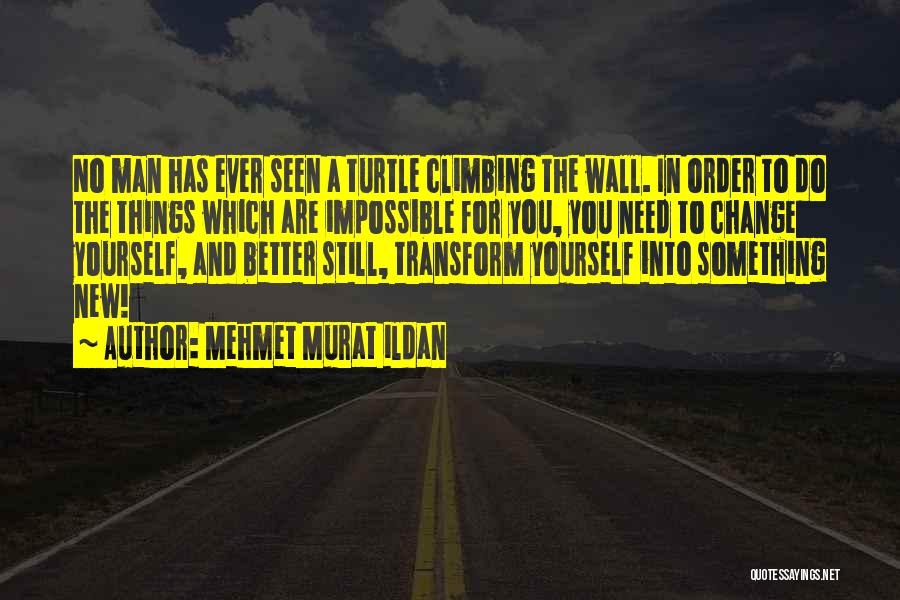 Mehmet Murat Ildan Quotes: No Man Has Ever Seen A Turtle Climbing The Wall. In Order To Do The Things Which Are Impossible For