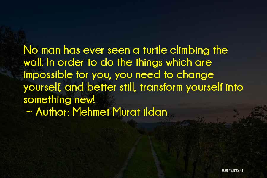 Mehmet Murat Ildan Quotes: No Man Has Ever Seen A Turtle Climbing The Wall. In Order To Do The Things Which Are Impossible For