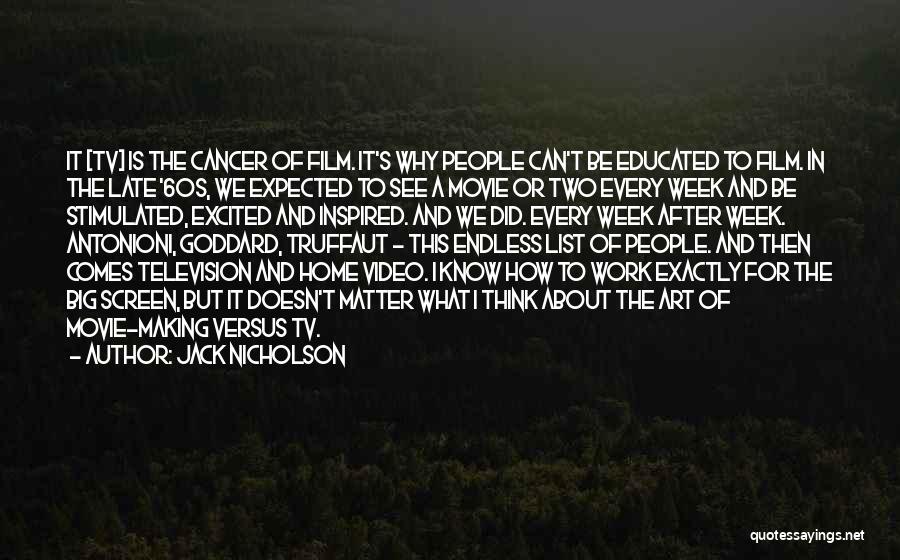 Jack Nicholson Quotes: It [tv] Is The Cancer Of Film. It's Why People Can't Be Educated To Film. In The Late '60s, We
