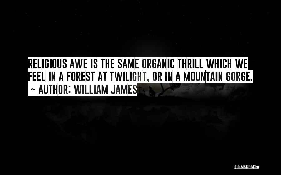 William James Quotes: Religious Awe Is The Same Organic Thrill Which We Feel In A Forest At Twilight, Or In A Mountain Gorge.