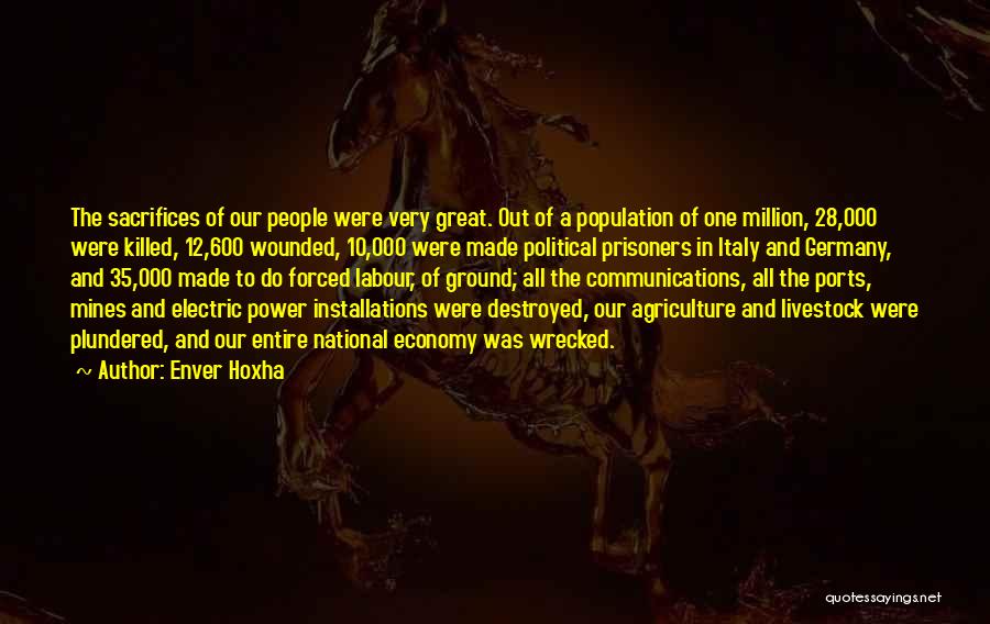 Enver Hoxha Quotes: The Sacrifices Of Our People Were Very Great. Out Of A Population Of One Million, 28,000 Were Killed, 12,600 Wounded,